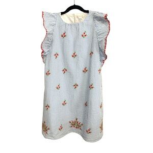 NEW Crewcuts Blue and White Striped Dress with Floral Detail. Size 8